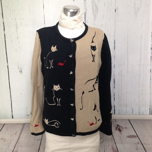 Christopher & Banks Sweaters - Cat Lady Embroidered Cardigan Sweater Sz. M